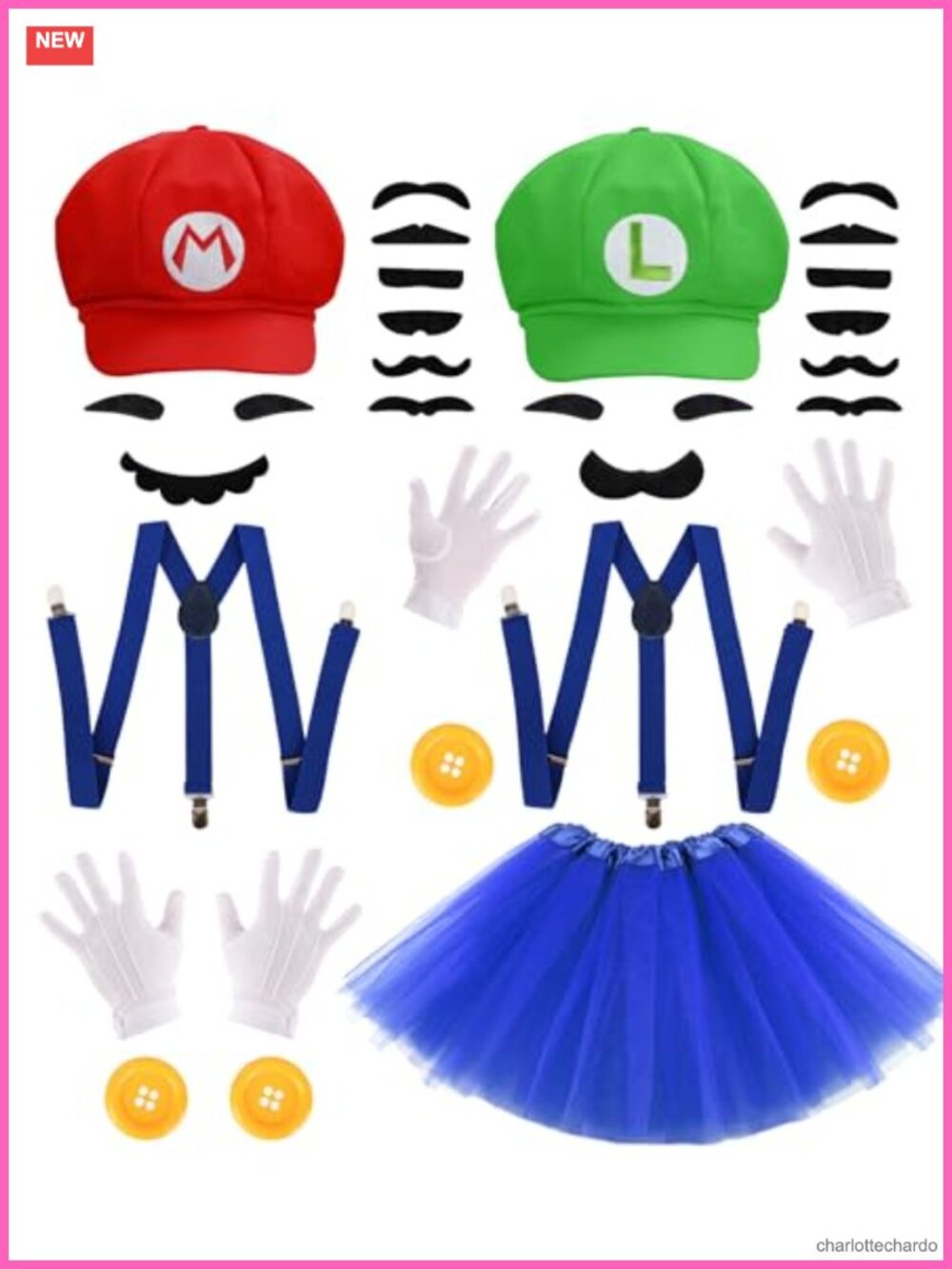 2-Person Duo Halloween Costume Set Hats Mustache Suspenders Tutu